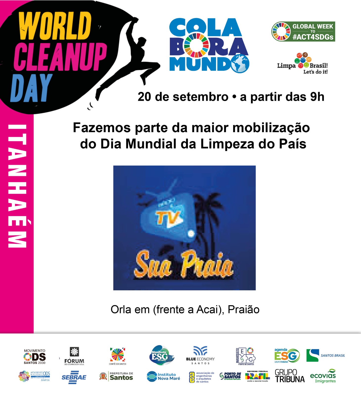 Todos pelo meio ambiente: participe do World Cleanup Day em Itanhaém dia 20