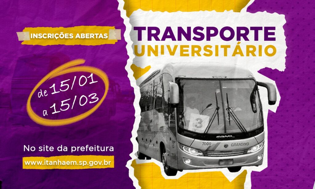 Cadastro para Transporte Universitário em Itanhaém acontece entre 15 de janeiro e 15 de março